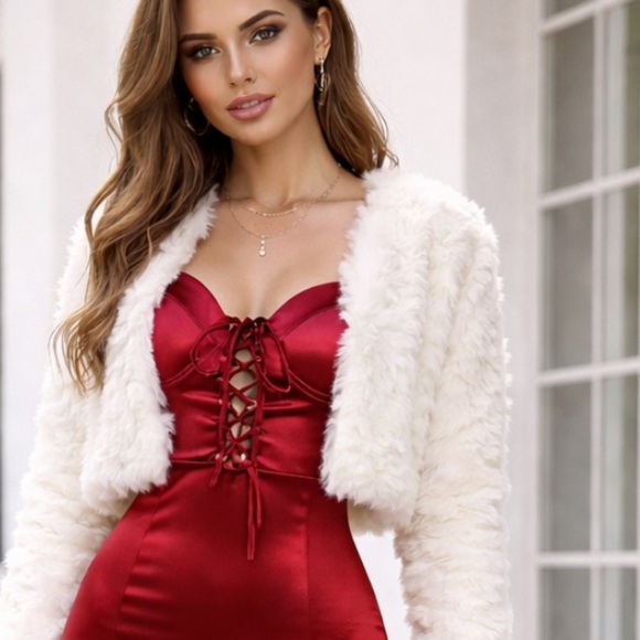 Red satin mini dress corset front ties padded bra adjustable straps ruched Sz S - Picture 6 of 14